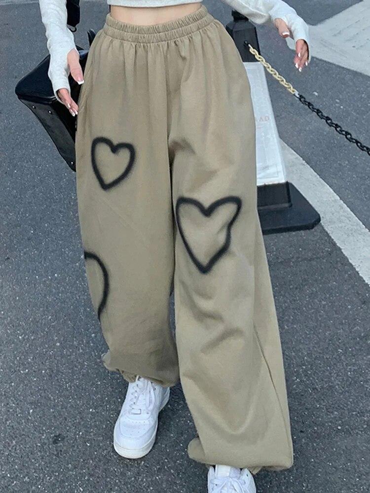 Streetwear Hip Hop Women's Pants Oversize High Waist Female Sweatpants Summer Heart Chic Harajuku Korean Lady Trousers