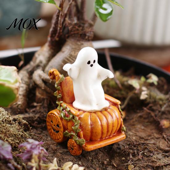 Creative Halloween Gift for Friends Ghost Pumpkin Cart Figurine, Cute Statue, Retro Synthetic Resin Craft Decor Miniature Ornament Home Table Planter