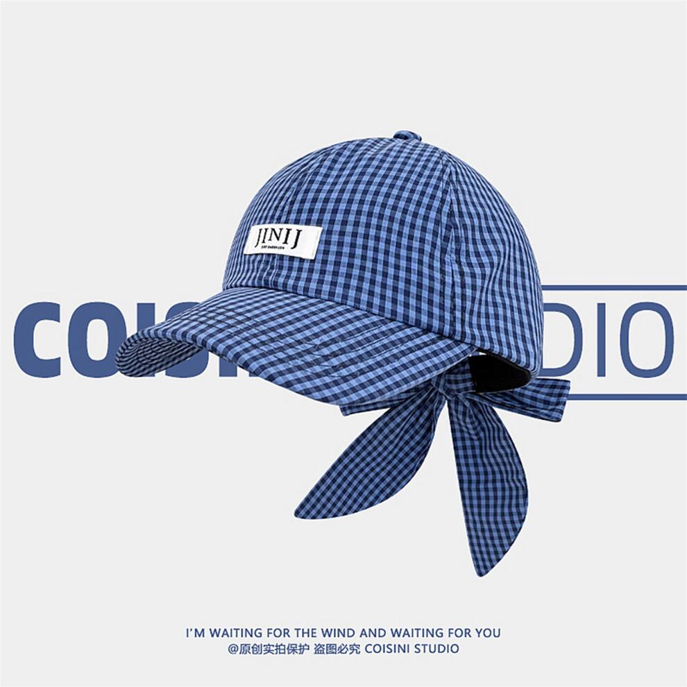 (One Size, Blue) Women Baseball Hat, Wide Brim Plaid Hollowed Ponytail Hat Adjustable Outdoor Sun Hat