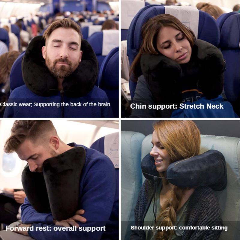 Подушка для шеи, дорожная U-образная подушка, надувная подушка H-типа, уличная автомобильная подушка для дальнего следования, подушка для шеи, подушка для сна с капюшоном