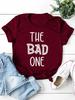 Футболка женская с принтом в виде буквы THE BAD ONE, с коротким рукавом и круглым вырезом, свободная женская футболка, женские футболки, топы, женские футболки