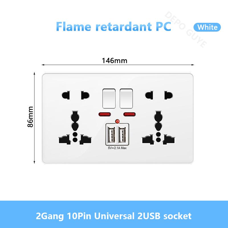 Белая настенная розетка USB стандарта Великобритании 13A, универсальная вилка Type-C для быстрой зарядки мощностью 18 Вт, настенный выключатель света, электрическая розетка