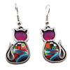 [R1328] - Handmade 'Colombine & Arlequin' Purple Multicolour Silver (cats) Earrings - 22x16 Mm