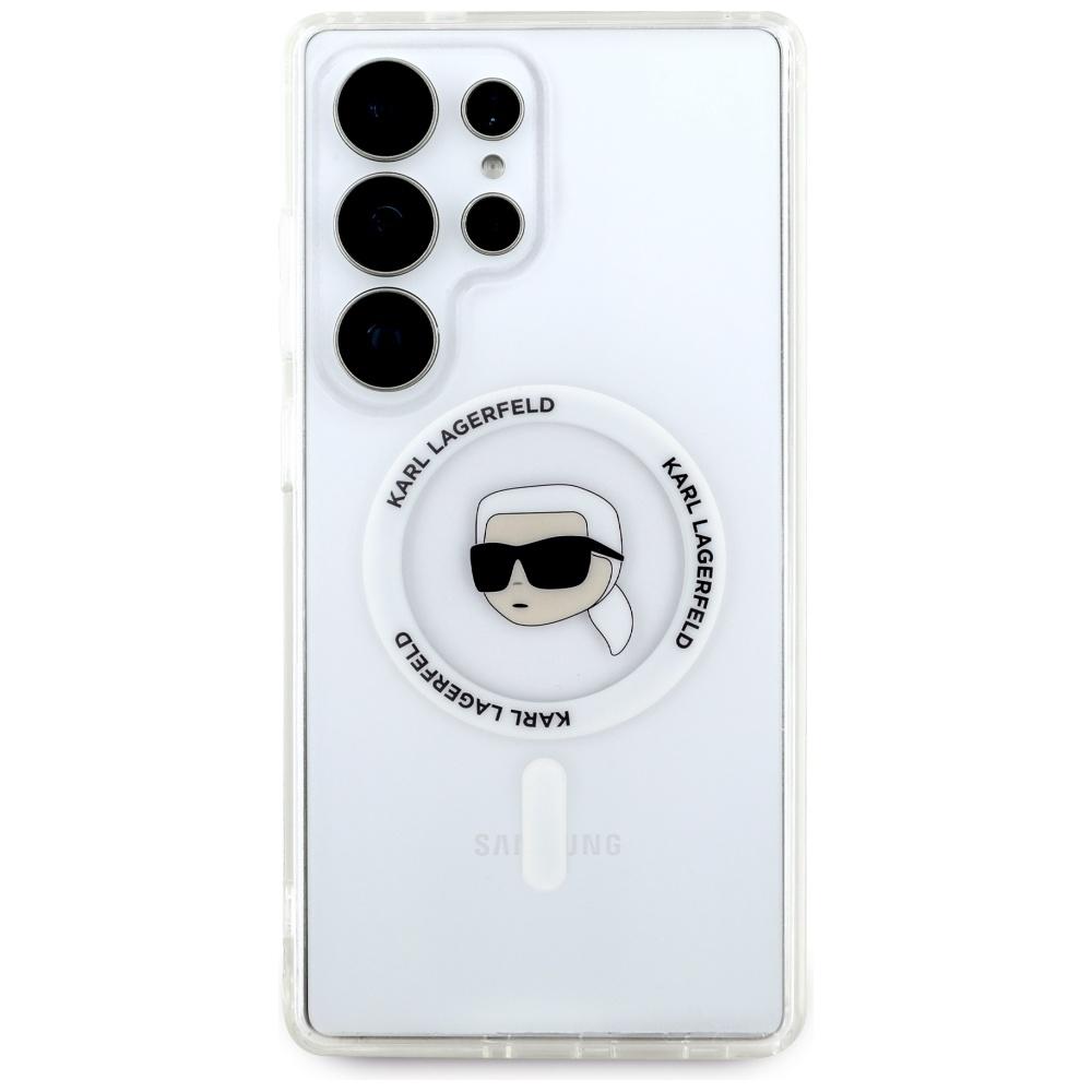 Etui Karl Lagerfeld Button Karl Head     Printed Logo Magsafe Do Samsung Galaxy S25 Ultra Biały