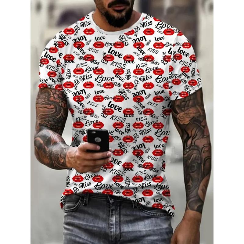 Летний топ с круглым вырезом и 3D-принтом в виде сердец, модная повседневная мужская футболка с коротким рукавом