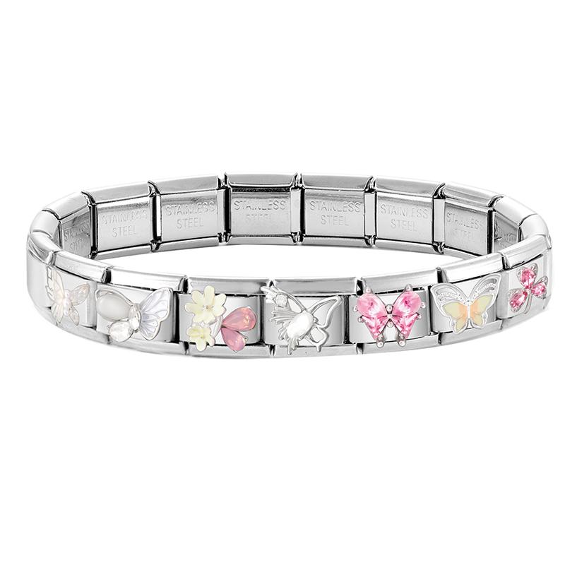 Zircon Bow Knot Starfish Flower Dolphin Italian Charm Links Fit 9mm Stainless Steel Bracelet Women Jewelry DIY Making Gifts