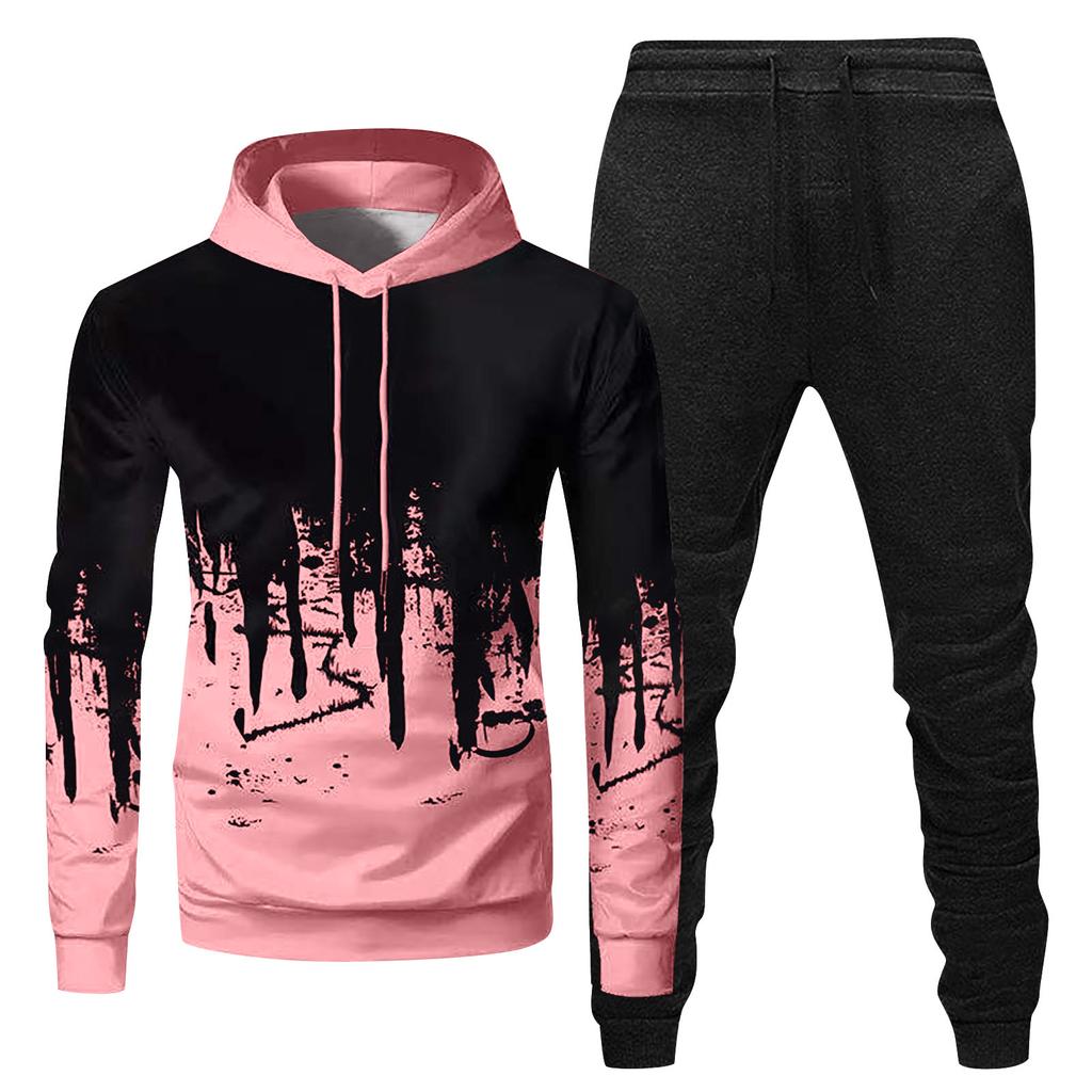 Mens Hooded Sports Tracksuit Unisex Two-Piece Running Outfits Long Sleeve Pullover Hoodies Sweatshirt+Sweatpants Set