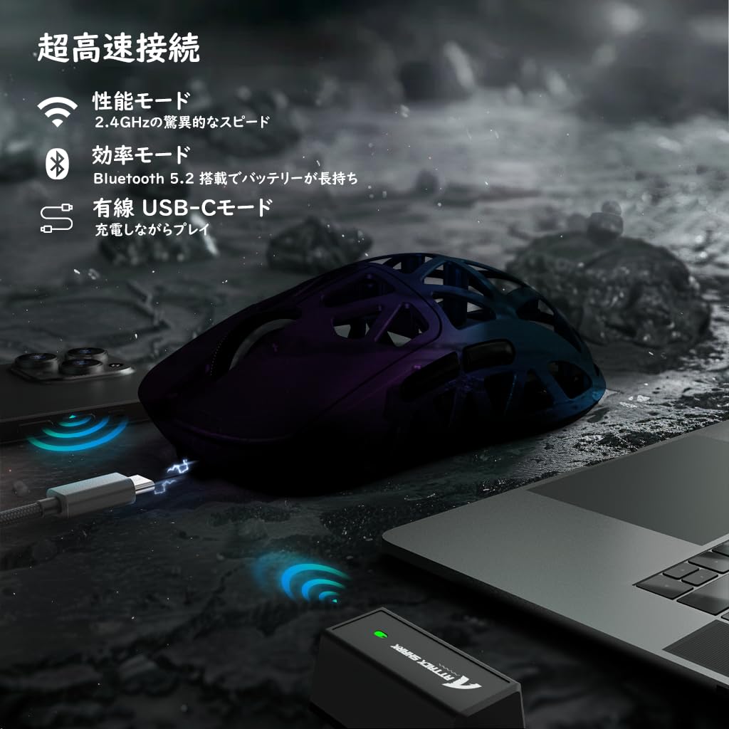 ATTACK SHARK Игровая мышь R2 Magnesium 42000 Optical Micro Coiled, Сертифицированная на соответствие техническим стандартам, Сплав, Беспроводная, PAW3950, 8000 Гц,