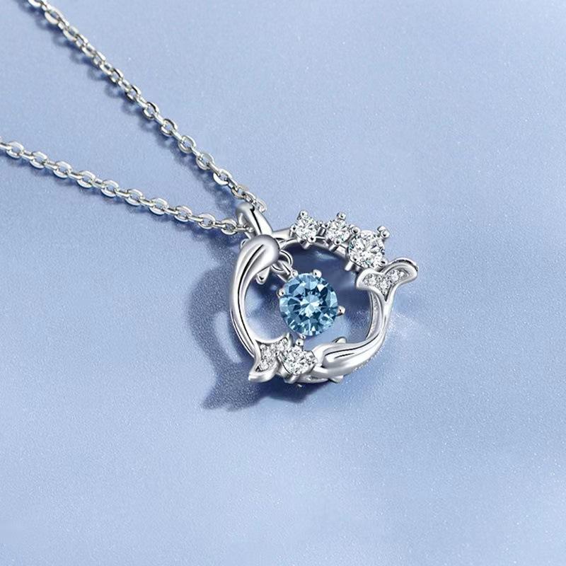 Ожерелье с бьющимся сердцем в виде дельфина для женщин, легкая роскошная нишевая дизайнерская легкая роскошная универсальная подвеска на ключицу