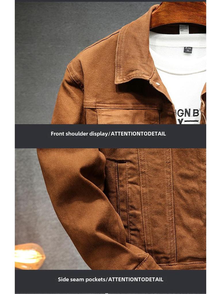 2024 Мужская приталенная куртка из эластичного хлопкового денима в корейском стиле - Осенняя коллекция