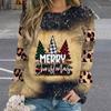 2024 European and American Christmas Retro Leopard Print 3D Print Round Neck Autumn Loose Long Sleeved Sweatshirt for Women