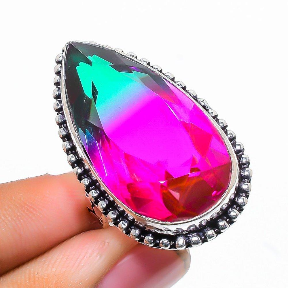 Bi-Color Tourmaline Gemstone Handmade 925 Sterling Silver Ring Size 7 T1l20