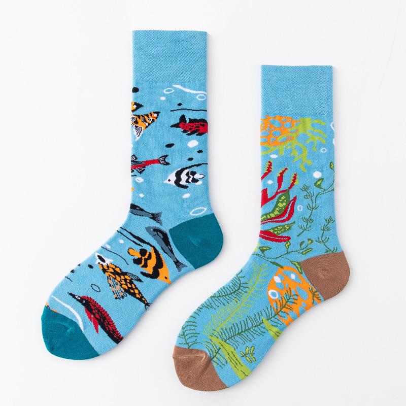 REMOULD Women Fashion Designer Mismatching AB Socks High Quality for Girls Art Crazy Socks With Print Pattern Fancy Cool