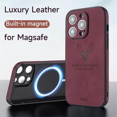 Роскошный кожаный чехол Magsafe с головой оленя для iPhone 16 15 14 13 12 11 Pro Max Plus для мужчин и женщин, противоударный магнитный чехол для беспроводной зарядки