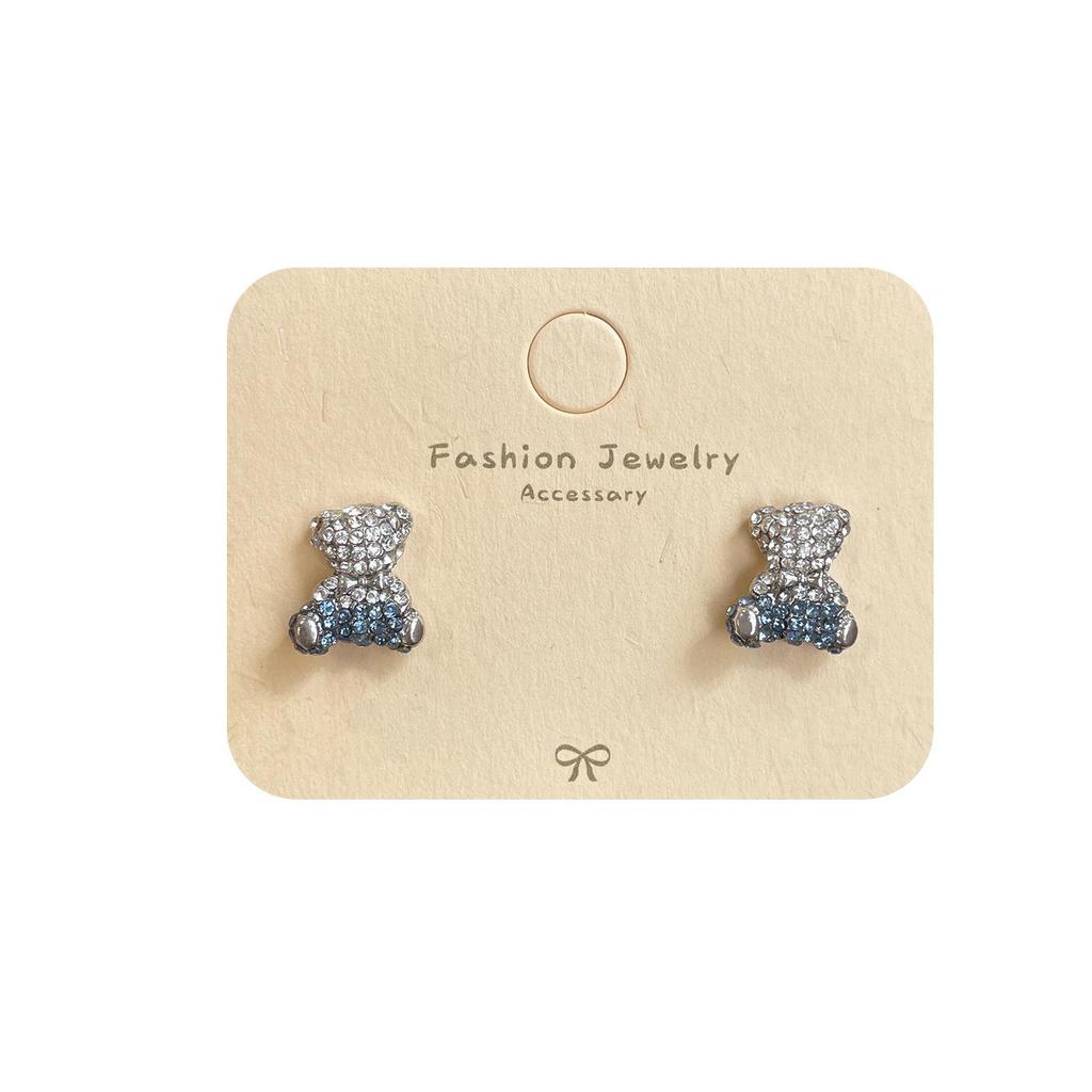 Корейские серьги-медведи с голубыми бриллиантами для женщин: Серебряная игла, элегантный дизайн в виде бабочки