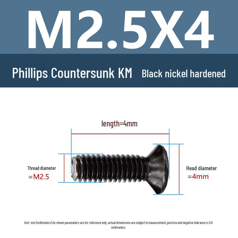 Yigu Carbon Steel Black Nickel Hardened KM Phillips Flat Head Screws M2-M4 for Electronics