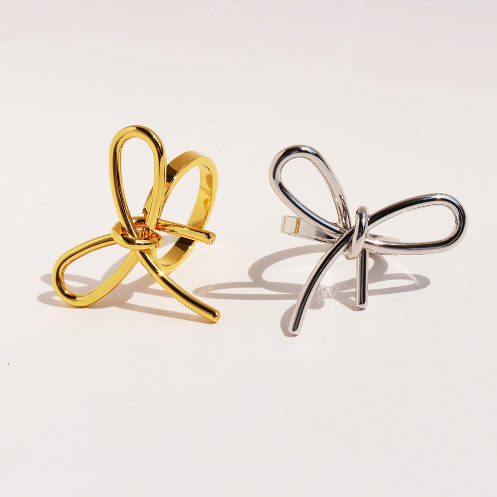 New Metal Wind Bow Ring Sweet Cool Delicate Line Knotted Index Finger Ring Women'S Jewelry 757
