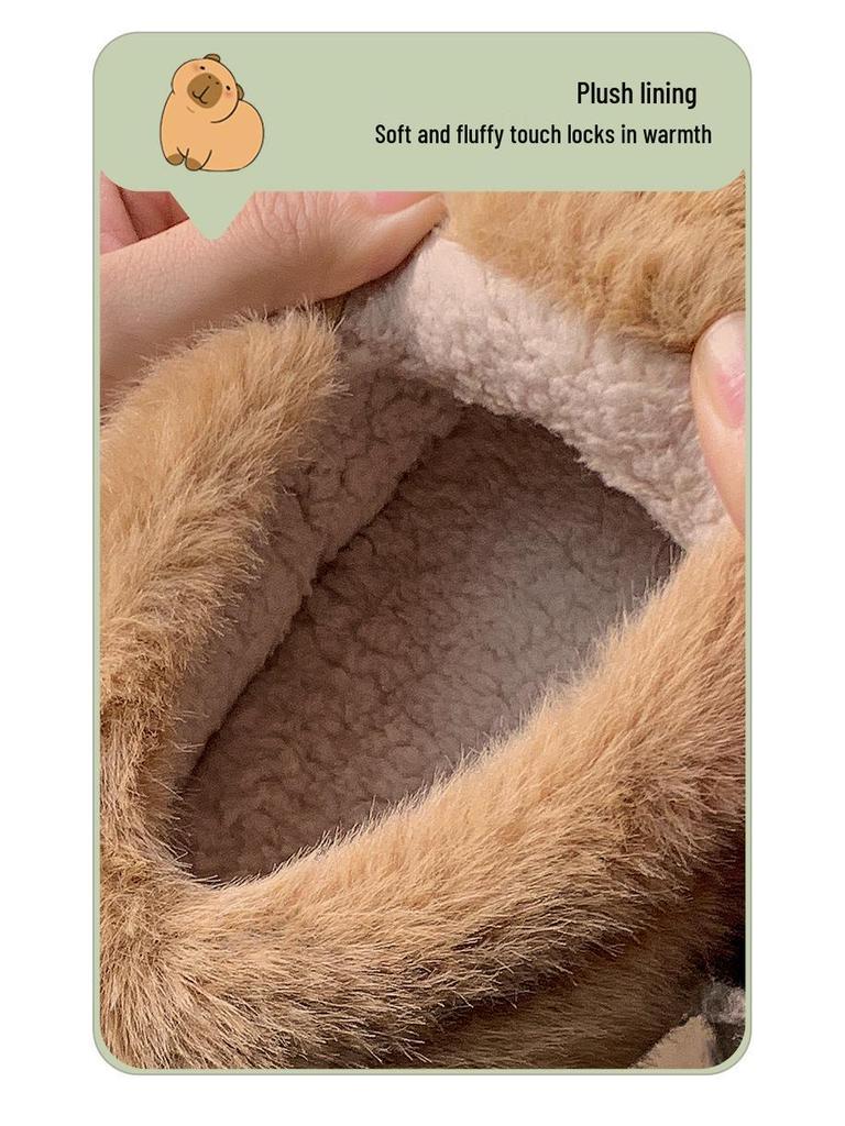 Зимние хлопковые тапочки с капибарой: Милые нескользящие домашние меховые тапочки на каблуке-таблетке для пар.