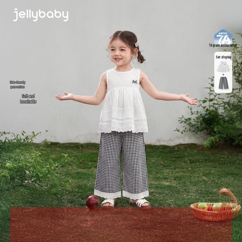 Детский хлопковый комплект из многослойного топа без рукавов и брюк JELLYBABY для девочек