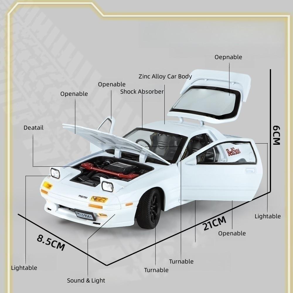 1/24 Mazda RX7 Initial D Гоночная игрушечная машина JDM Модель 1:24 Литых Металлических Модели Автомобилей Миниатюрная Коллекция Звука и Света Подарок для Мальчика Ребенка