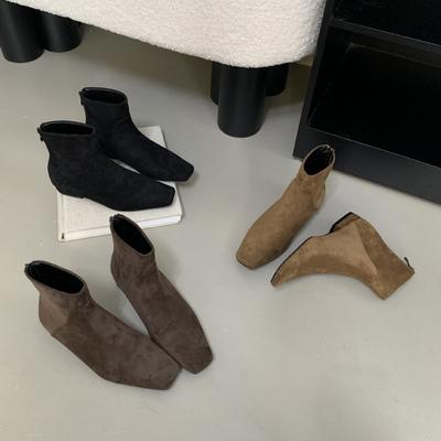 2025 новые замшевые женские ботинки Мартин на толстом каблуке с квадратным носком и задней молнией, универсальные, модные, для стройных женщин