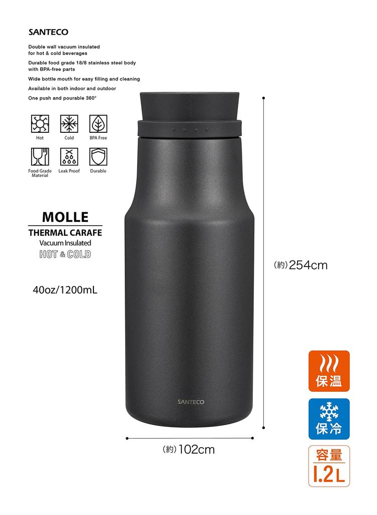 CB Japan Tabletop Pot Vacuum Insulated Stainless Steel Gray Thermal Insulation MOLLE Pot SANTECO 1.2L 2-Layer