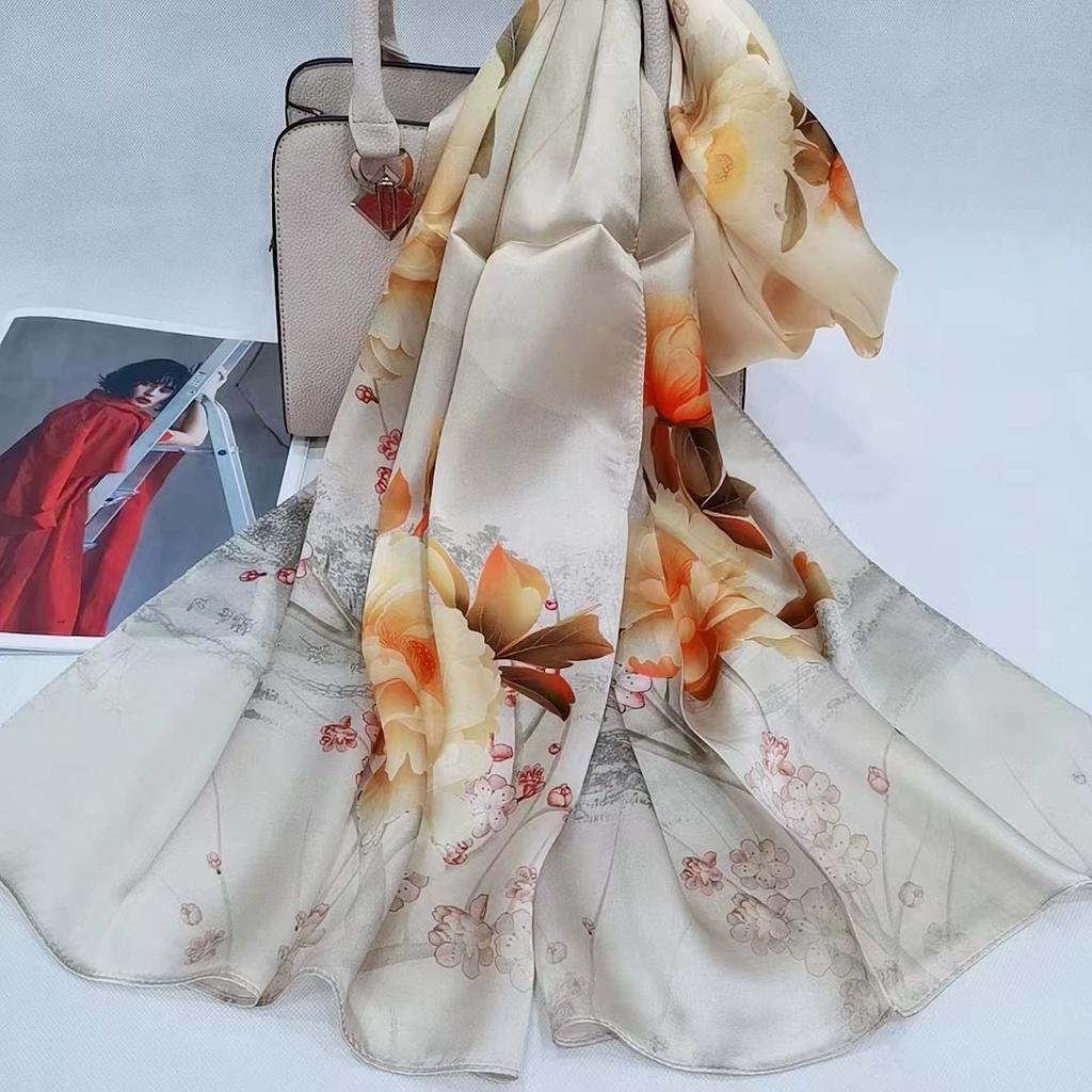 Высокое качество 100% шелковый шарф шаль хиджаб обертывание женский цветочный весна лето пляж шелковые шарфы