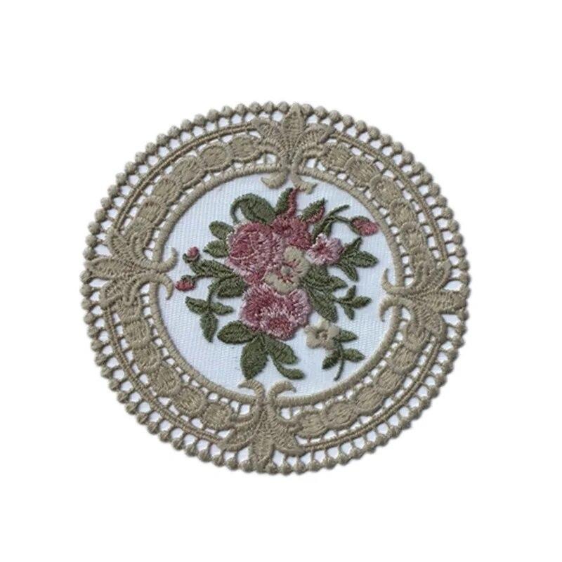 Round Embroidered Style Placemat Heat Resistant Bowls Coffee Cups Coaster For Dining Table Anti-Skid Tea Cup Pads Table Decor