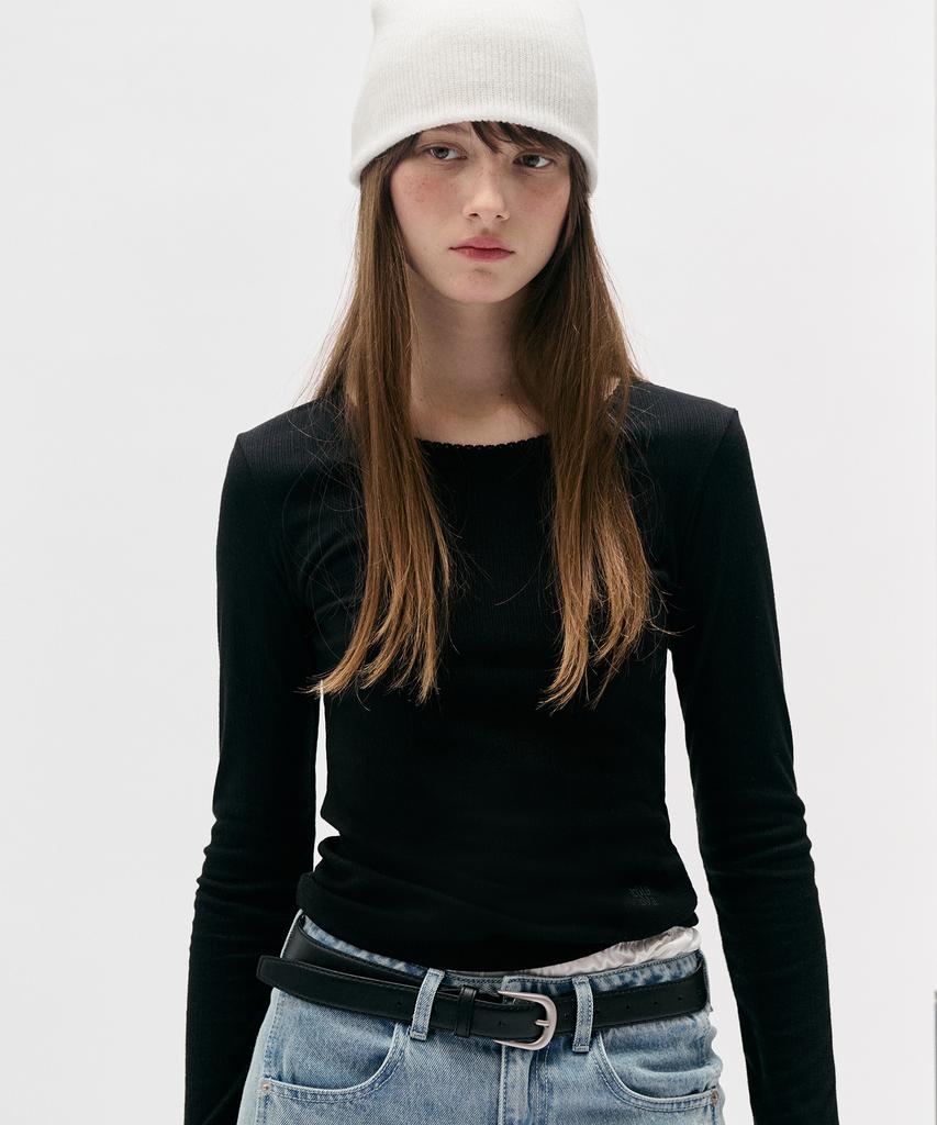 ROLAROLA Nubasic Lace Round Neck Slim T-Shirt Black