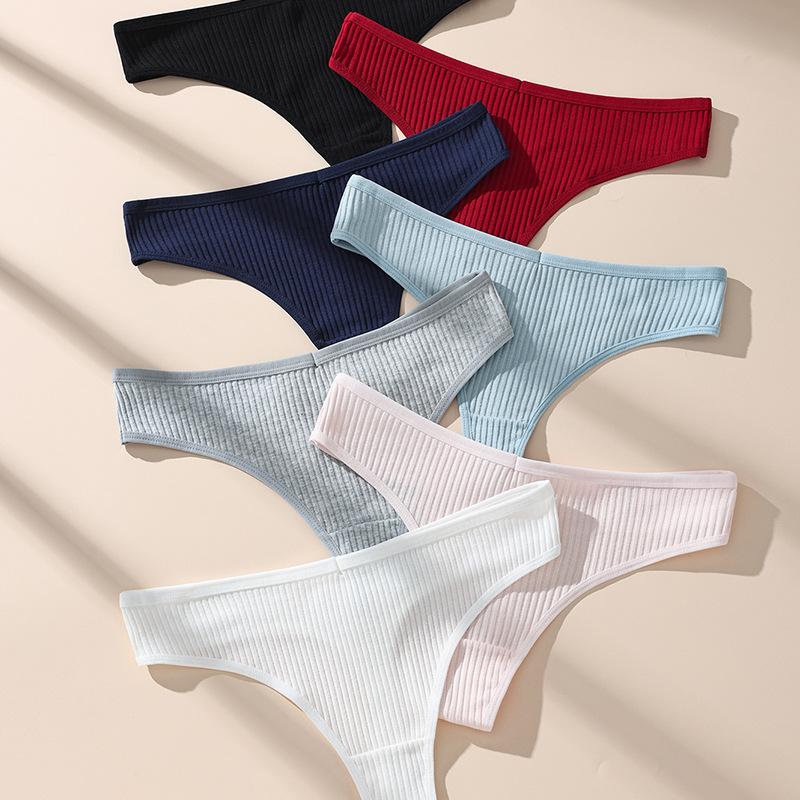 7 шт. Женские стринги трусики хлопок полосатое нижнее белье сексуальное женское белье однотонные интимные удобные трусики мягкие горячие G-стринги S-XL