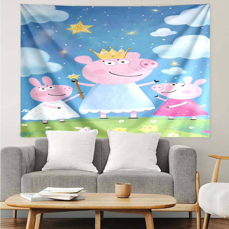 1PC Princess Peppa Tapestry, Unique Design Tapestry, Suitable for Bedroom,Livingroom, Playroom,Heartwarming Holiday Gifts