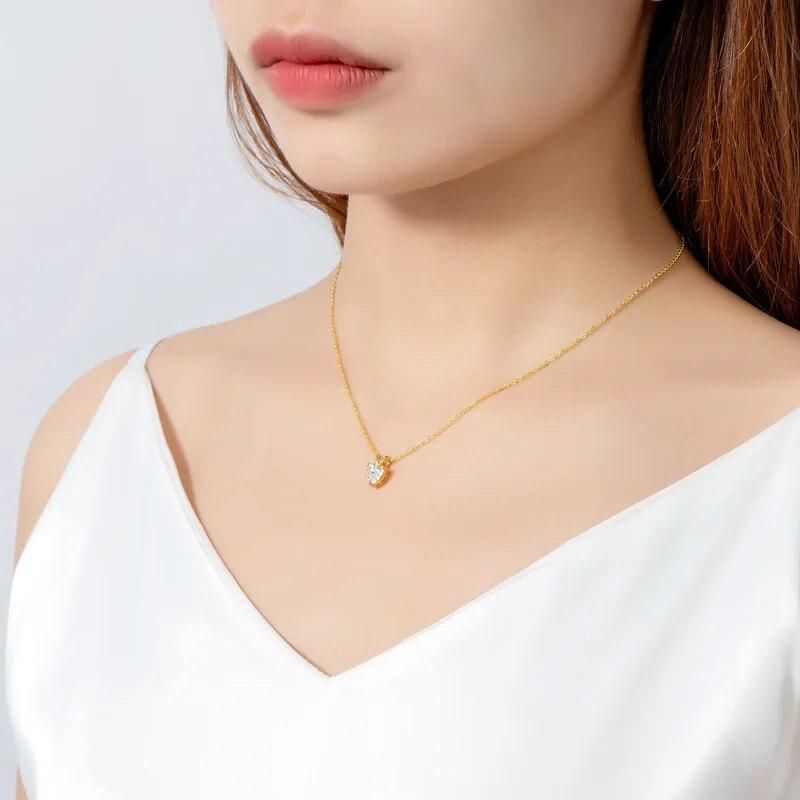 New Real Moissanite Heart Pendant Necklace VVS1 D Color Pure S925 Sterling Silver Fine Jewelry Gift for Women