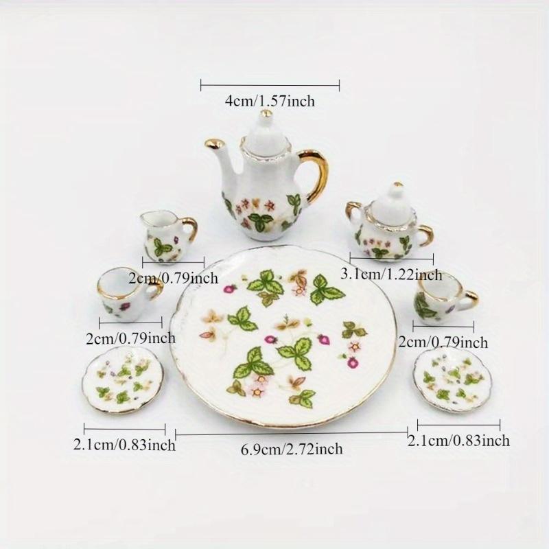 Набор из 8 предметов, мини-чайник, тарелка, чашки, аксессуары, мини-керамическая посуда, микро-аквариум, ландшафтный дизайн, украшение 1:6
