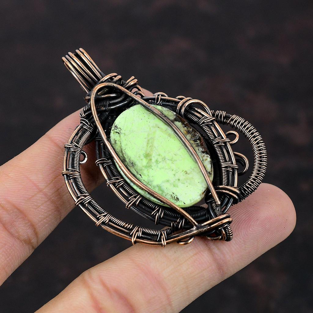 Кулон с лимоном и хризопразом, медная проволока, обернутая ювелирными изделиями, драгоценный камень, медный кулон, антикварные ювелирные изделия, кулон ручной работы, ювелирные изделия, завернутый в проволоку, ювелирные изделия для подарка