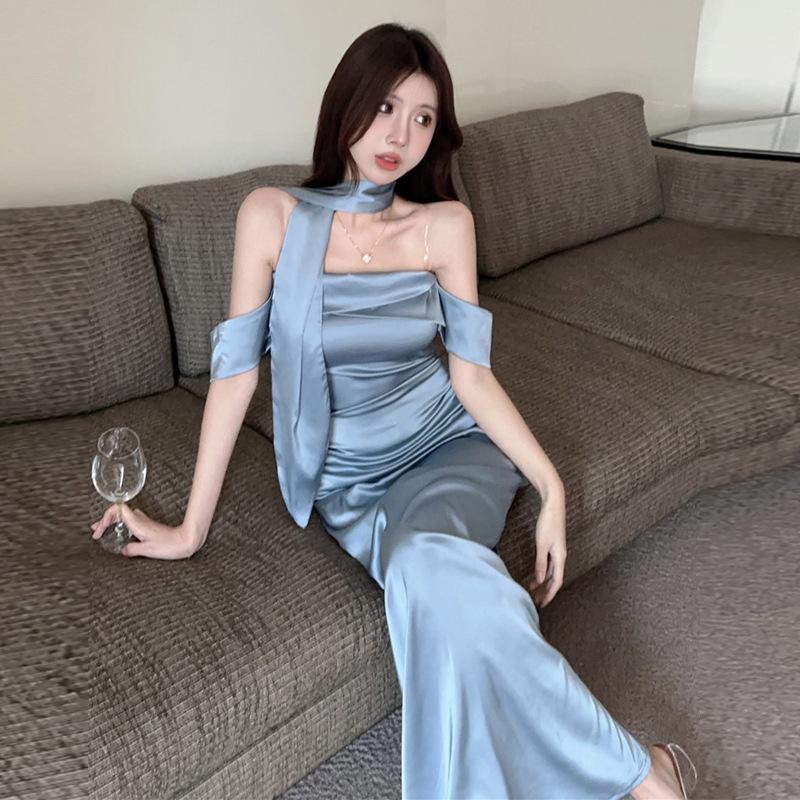 Женское сексуальное платье-труба с высокой талией и топом-трубой, длинное, облегающее