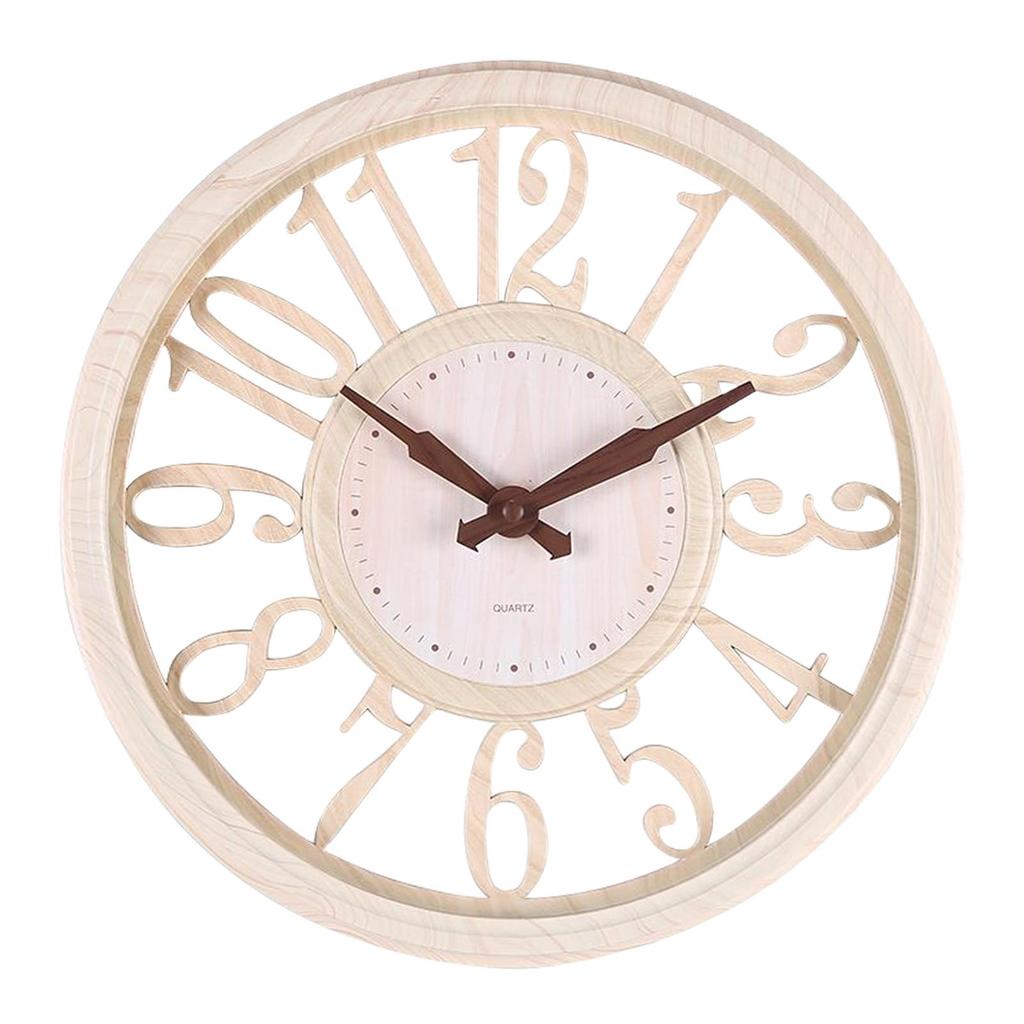 Retro Wall Clock Hollow Pattern Non Ticking Round for Farmhouse