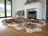 Mouflon Dyed Genuine Sheepskin Rug, Sexto Hide, White And Brown, 200 X 180 , Luxury Natural Wool Floor Covering