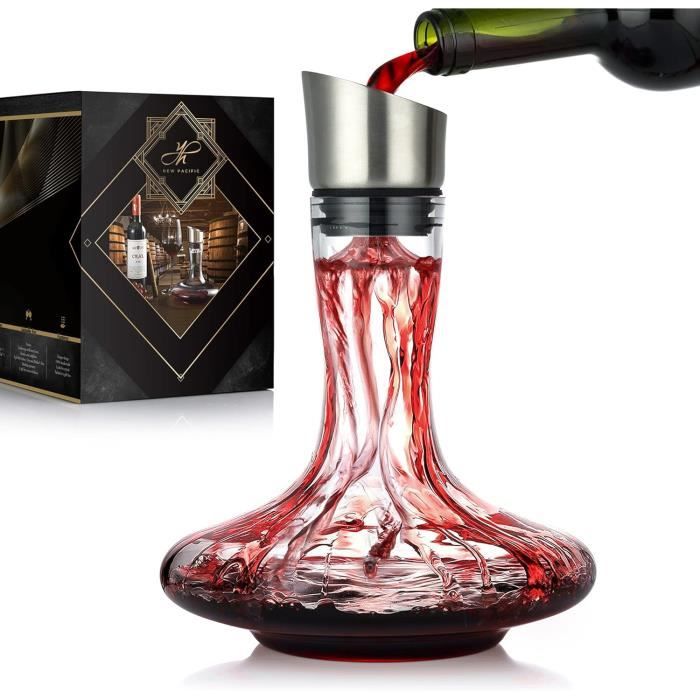 NEW PACIFIC YOUYAH Carafe à Décanter le Vin Rouge avec Aérateur & Filtre Intégrés,Verre de Cristal Sans Plomb 100% Soufflé à la M