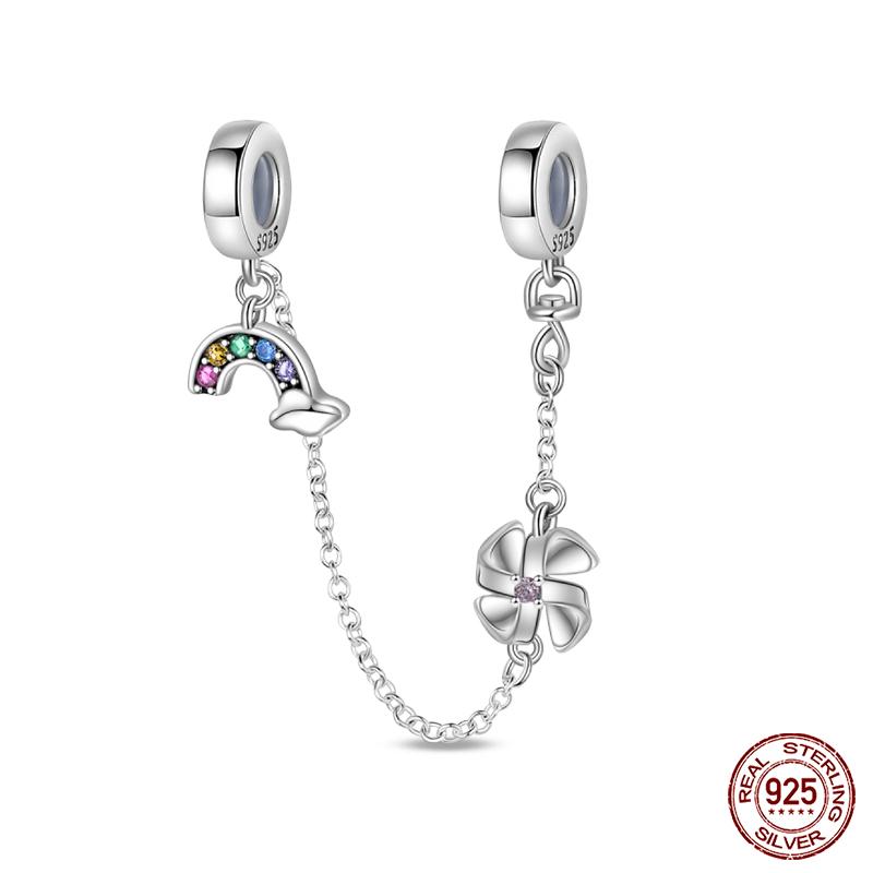 Серебро 925 пробы Форма Сердца Замок Ког Кошки Фантазийный Узор Цепочки Безопасности Подходят для Браслетов Qikaola DIY Украшения