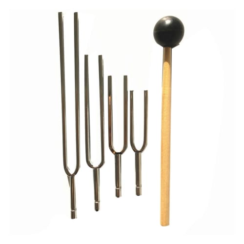 Chsy Accurate Frequency 256Hz 320Hz 384Hz 512Hz Musical Tuning Fork Set, Musical Flat Fork Measuring Gauge with Hammer, Durable and Easy To Use