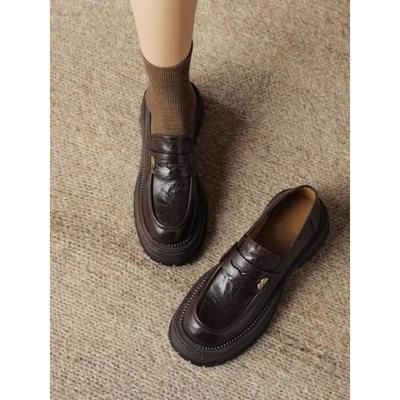 Версия из коровьей кожи, туфли из натуральной кожи на толстой подошве, женские туфли-лоферы на толстом каблуке с золотой пряжкой