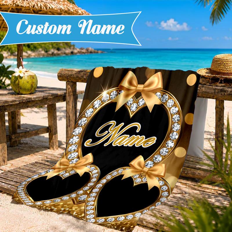 Custom Name Leopard Print Bow Beach Towel Microfiber Beach Towel, Lightweight and Quick-Dry, for Summer Travel, Swimming Pool Gift