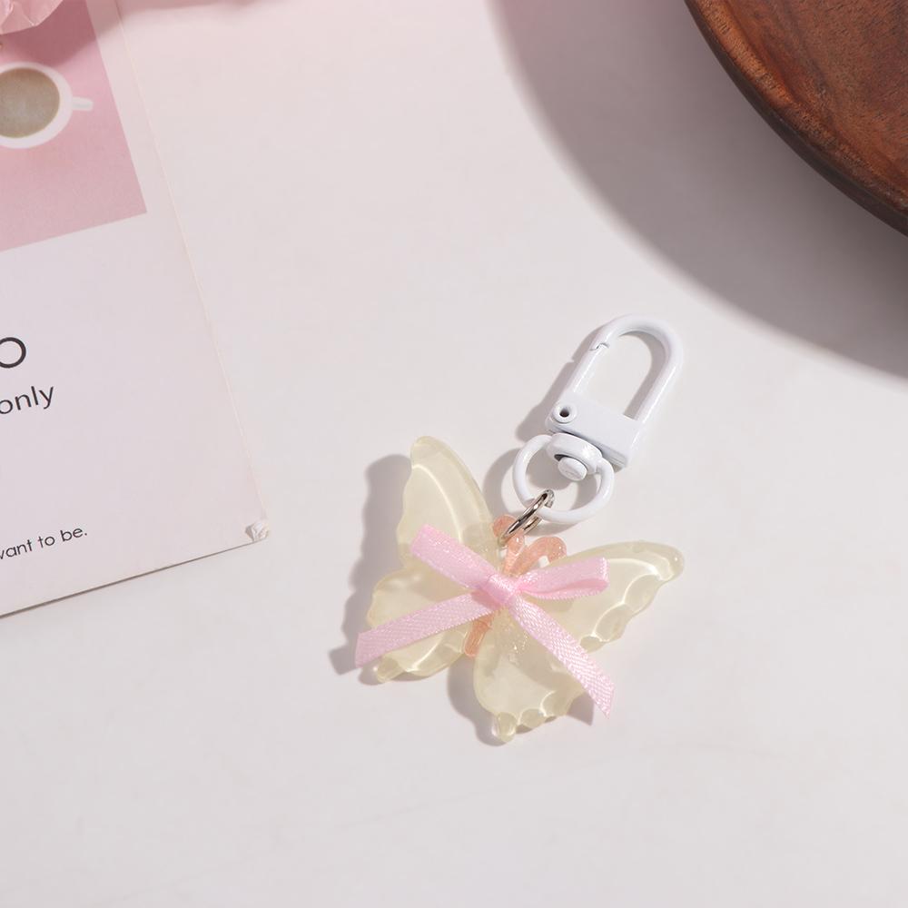 Sweet Butterfly Keychain Cute Ribbon Bow Keyring Jelly Butterfly Pendant Hanging Accessory