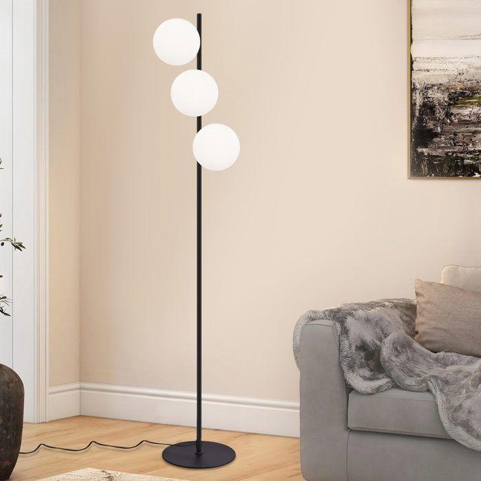 Lampadaire salon - NETTLIFE - Lampadaire 3 ampoules - métal et verre - interrupteur au pied - E27