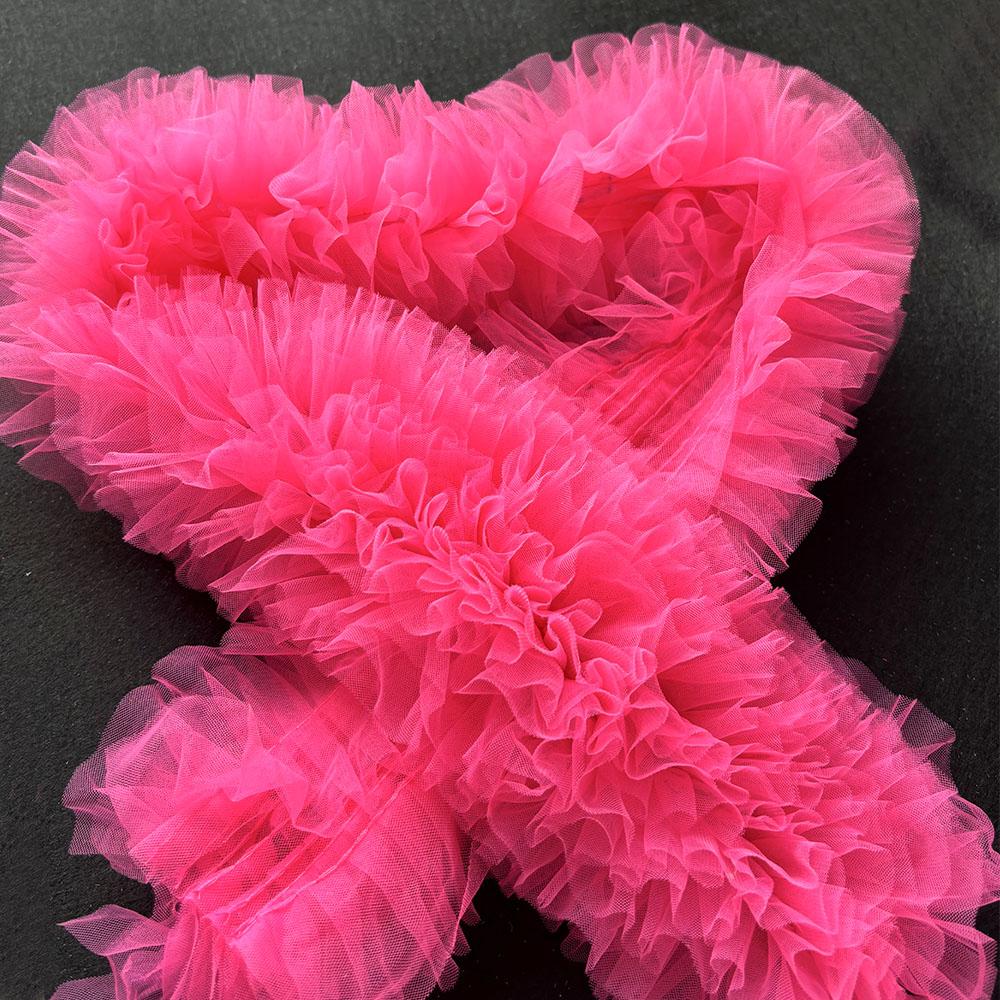 1Yard Pink White Blue Puff Skirt Lace Fabrics 3D Mesh Pleated For Sew Doll Clothes Headwear Curtain Party Background Decoration