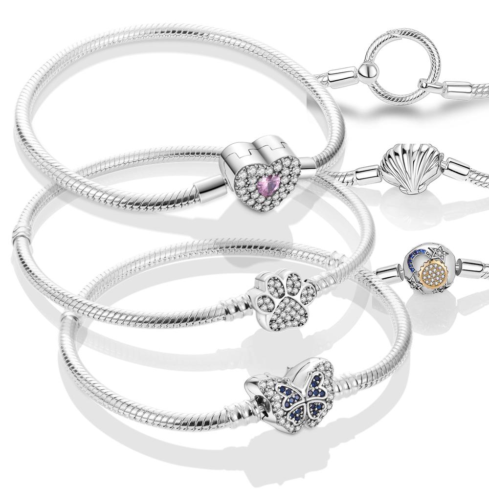 Original Heart Shell Butterfly Footprint Bracelet 925 Sterling Silver Fit Brand Me Charm Beads Fashion Women Bracelet Jewelry