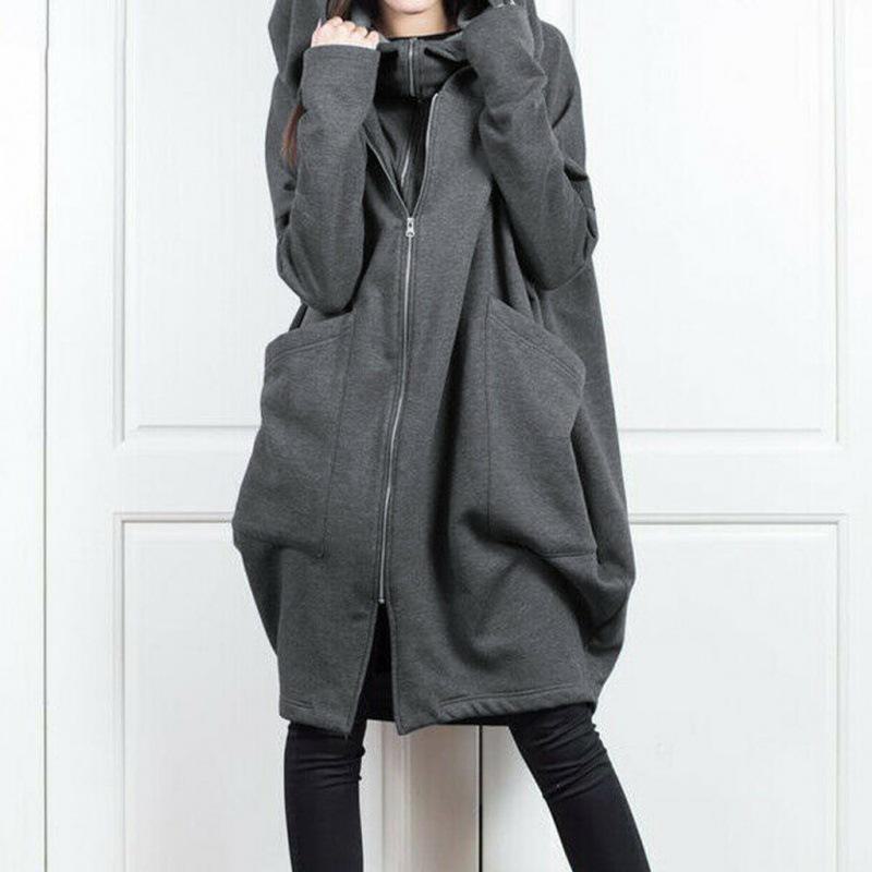 Women's 2021 Loose Fit Hooded Zipper Sweatshirt Jacket with Pockets