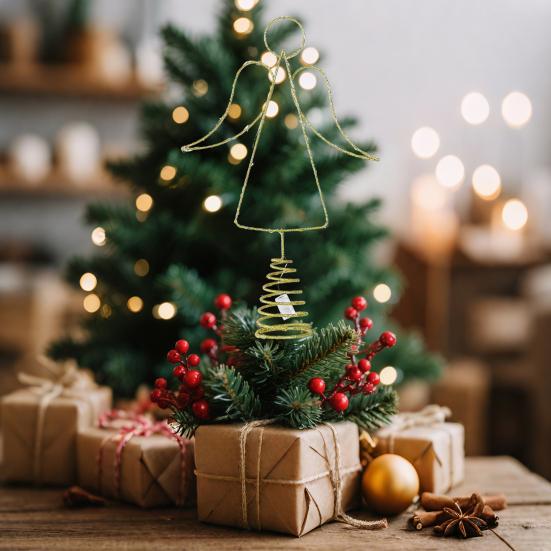 Angel Christmas Tree Topper LED Warm Light Energy-Saving Wrought Iron Angel Ornament Xmas Home Decor