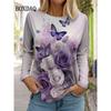 Футболка с изображением розы и бабочки, женская, с принтом тай-дай, с длинным рукавом, свободный повседневный свитер на осень-зиму, свободная женская одежда