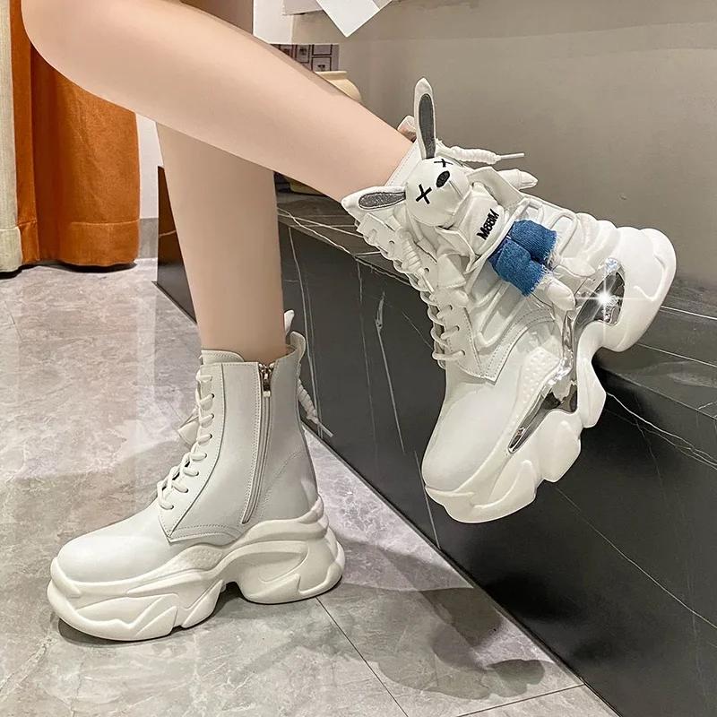 Women's Thick-soled Boots Wedge Heel Lace-up Decorative Women's Shoes Fashion Winter Women's Boots Vulcanized Shoes Modern Boots